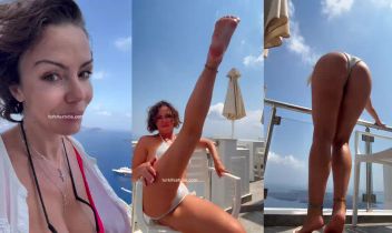 Karolin Fişekçi Patreon ifşa - Santorini beyaz bikini dikey