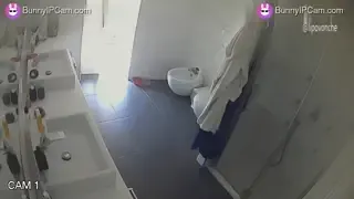 Horny Wife Stares At Her Shaved Pussy In The Bathroom Mirror — animated preview