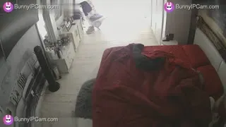 Horny Wife Hides Under Covers Watching Porn But Gets Interrupted — Watch on BunnyIPCam