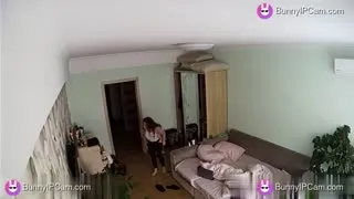 Curly Haired Beauty Checks House Then Fingers Her Wet Pussy Hard — Watch on BunnyIPCam